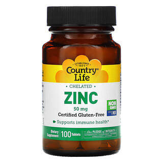 Country Life, Zinco Quelado, 50 mg, 100 Comprimidos