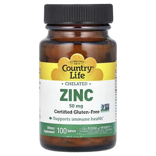Country Life, Zinc quelado, 50 mg, 100 comprimidos