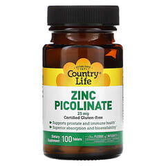 Country Life, Picolinato de Zinco, 25 mg, 100 Comprimidos