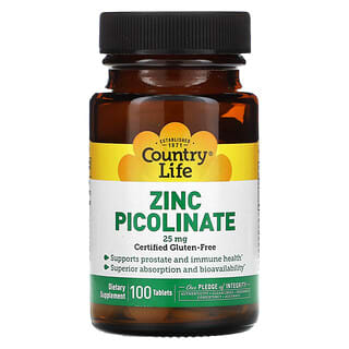 Country Life, Picolinate de zinc, 25 mg, 100 comprimés