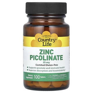 Country Life, Picolinato de zinc, 25 mg, 100 comprimidos