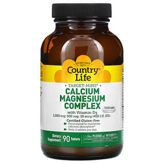Country Life, Complexe de calcium et de magnésium de Target-Mins avec vitamine D3, 90 comprimés