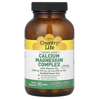 Country Life, Target-Mins, Complexo de Cálcio e Magnésio, com Vitamina D3, 90 Comprimidos