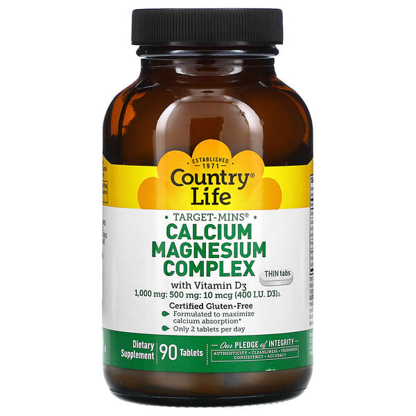 Country Life, Complejo de calcio y magnesio Target-Mins con vitamina D3, 90 comprimidos