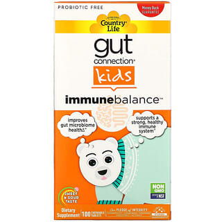 Country Life, Gut Connection Kids, средство для укрепления иммунитета, кисло-сладкий вкус, 100 жевательных таблеток
