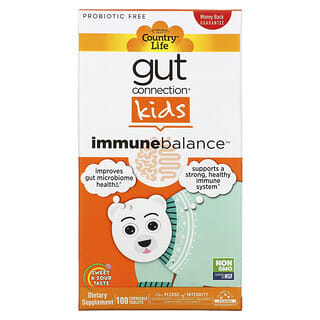 Country Life, Gut Connection Kids, средство для укрепления иммунитета, кисло-сладкий вкус, 100 жевательных таблеток