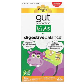 Country Life, Gut Connection para niños, Digestive Balance, Suplemento para una digestión equilibrada, Sabor agridulce, 60 comprimidos masticables