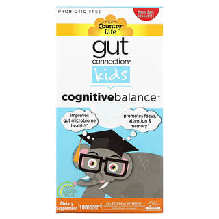 Country Life, Gut Connection para niños, Cognitive Balance, Agridulce`` 100 comprimidos masticables