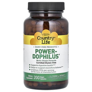 Country Life, Power-Dophilus, Probiotique sans produits laitiers, 200 capsules vegan