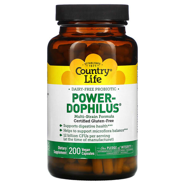 Country Life, Milchfreies Probiotikum, Power-Dophilus, 200 vegane Kapseln