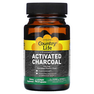 Country Life, Carbón vegetal activado de coco, 260 mg, 40 cápsulas veganas