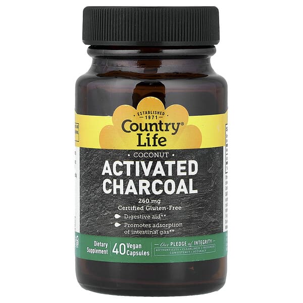 Activated Charcoal, Coconut, 40 Vegan Capsules (260 mg per Capsule)