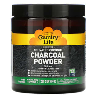 Country Life, Activated Coconut Charcoal Powder, Aktivkohlepulver mit Kokosnuss, 500 mg, 141,7 g (5 oz.)