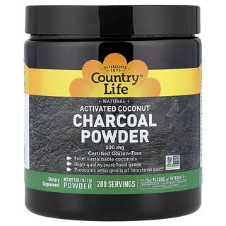 Country Life, Poudre de charbon actif de noix de coco, 500 mg, 141,7 g