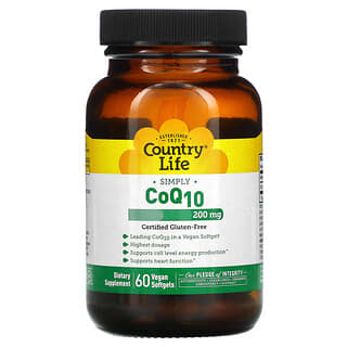 Country Life, Simply CoQ10, 200 mg, 60 cápsulas blandas veganas