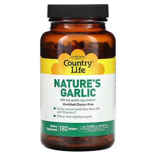 Country Life, Nature's Garlic, 500 mg, 180 capsules à enveloppe molle