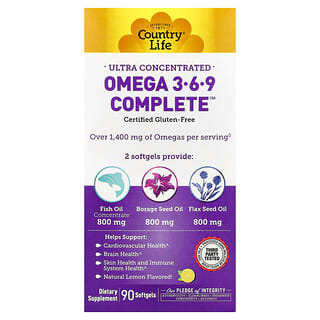 Country Life, Ultra Konsantre Omega 3-6-9 Complete™, Doğal Limon Aromalı, 90 Yumuşak Kapsül