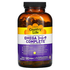 Country Life, Omega 3-6-9 Complete, Ultraconcentrado, Limón natural, 180 cápsulas blandas