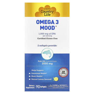 Country Life, Omega 3 Mood, Natural Lemon, 90 Softgels