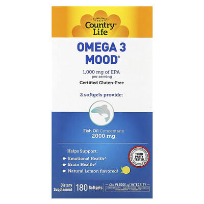 Country Life, Omega 3 Mood, Natural Lemon Flavor, 180 Softgels