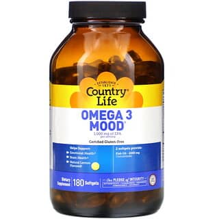 Country Life, Omega 3 Mood, с натуральным вкусом лимона, 180 мягких желатиновых капсул