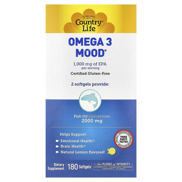 Country Life, Omega 3 Mood®, 천연 레몬, 소프트젤 180정