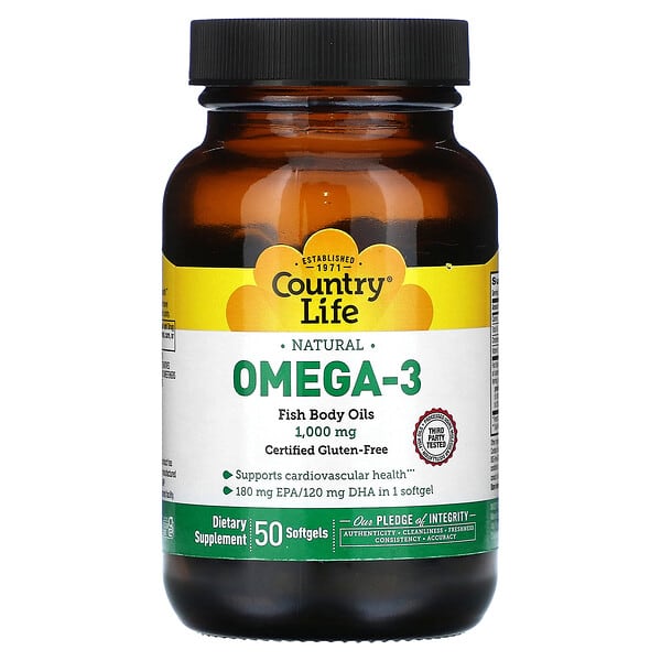Country Life, 天然 Omega-3，1,000 毫克，50 粒軟凝膠