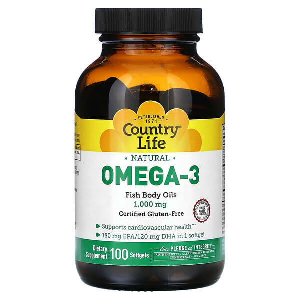 Country Life, 天然 Omega-3，1,000 毫克，100 粒軟凝膠