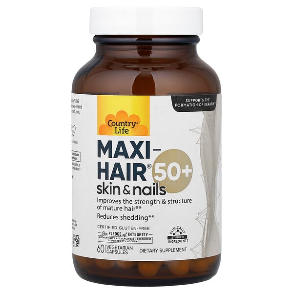 Country Life, Maxi-Hair, Skin & Nails, 50+, 60 Vegetarian Capsules — product photo 1