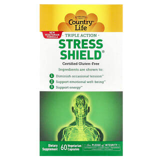 Country Life, Triple Action Stress Shield, Stressschutz mit Dreifachwirkung, 60 pflanzliche Kapseln