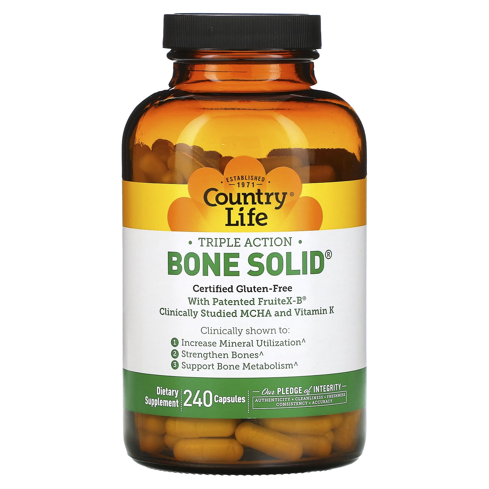 Country Life Triple Action Bone Solid 240 Capsules   35 