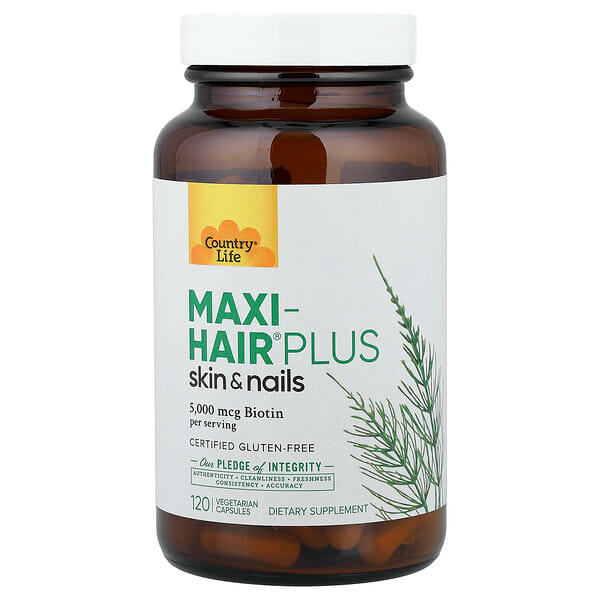 Country Life, Maxi-Hair® Plus, добавка для волос, кожи и ногтей, 120 вегетарианских капсул