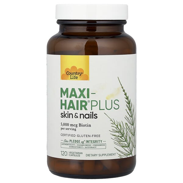 Country Life, Maxi-Hair® Plus 皮膚和指甲，120 粒素食膠囊