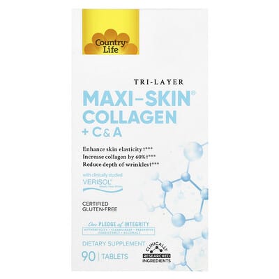 Country Life, Tri Layer Maxi-Skin®, Collagen + C & A, 90 Tablets