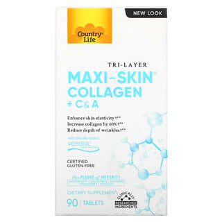 Country Life, Tri Layer Maxi-Skin Collagen + C & A, 90 Tabletten