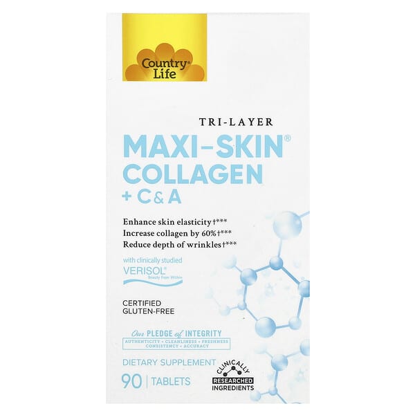Country Life, Tri Layer Maxi-Skin Collagen+C&amp;A，90 片