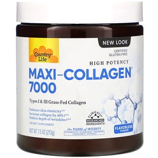 Country Life, Maxi-Collagen 7000 de alta potencia, Polvo sin sabor, 213 g (7,5 oz)