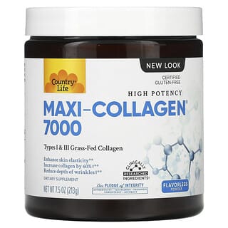 Country Life, Maxi-Collagen 7000 de alta potencia, Polvo sin sabor, 213 g (7,5 oz)