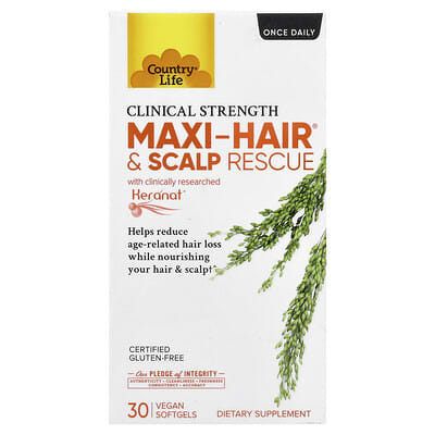 Country Life, Maxi-Hair® & Scalp Rescue, Clinical Strength, 30 Vegan Soft gels