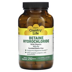 Country Life, Betain-Hydrochlorid mit Pepsin, 600 mg, 250 Tabletten