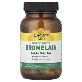 Country Life, 브로멜라인, 3배 강도, 500 mg, 60 타블렛