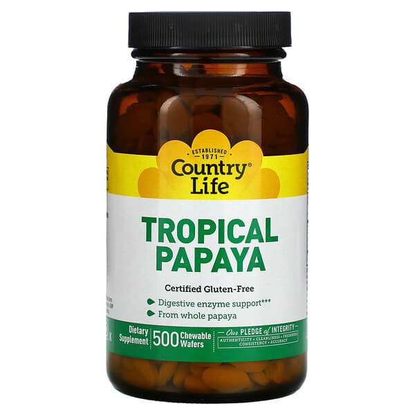 Country Life, тропическая папайя, 500 жевательных таблеток