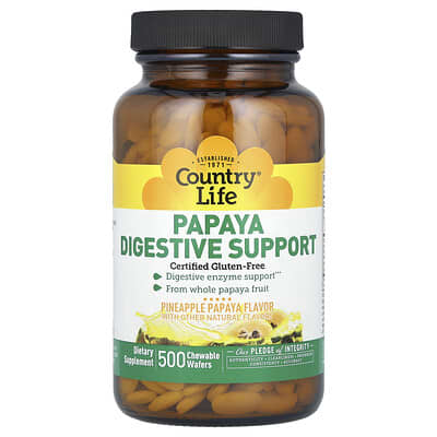 Country Life, Papaya Digestive Support, Pineapple Papaya Flavor, 500 Chewable Tablets