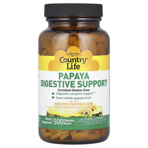 Country Life Papaya Digestive Support, Pineapple Papaya, 500 Chewable Wafers