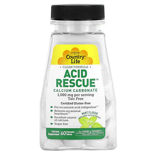 Country Life, Acid Rescue, Calcium Carbonate, Mint, 1,000 mg, 60 Chewable Tablets (500 mg per Tablet)
