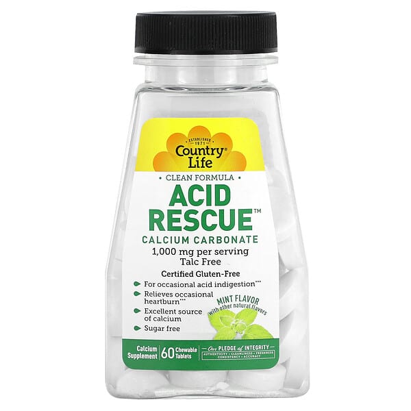 Acid Rescue, Calcium Carbonate, Mint, 60 Chewable Tablets