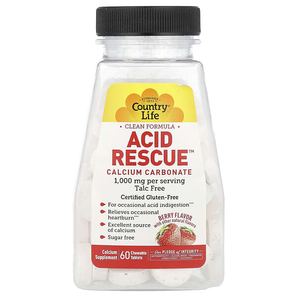 Acid Rescue, Calcium Carbonate, Berry, 60 Chewable Tablets
