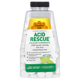 Country Life, Acid Rescue, карбонат кальция, мята, 1000 мг, 220 жевательных таблеток (500 мг на таблетку)