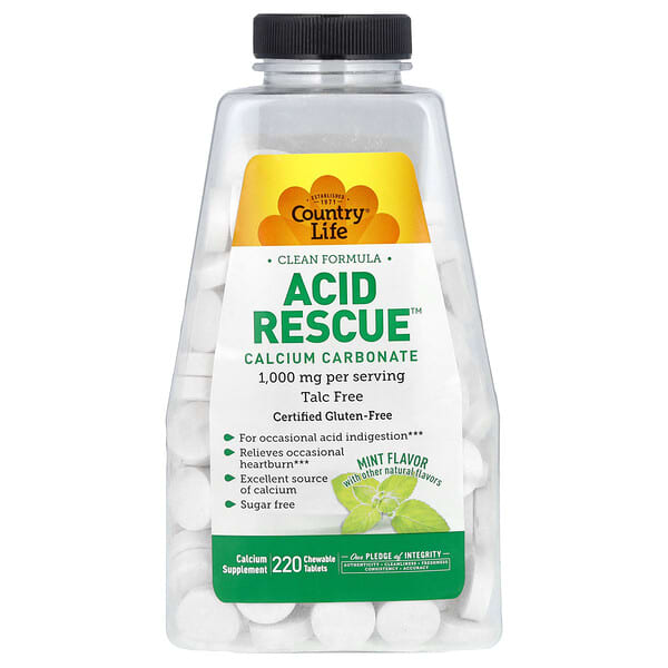 Acid Rescue, Calcium Carbonate, Mint, 220 Chewable Tablets