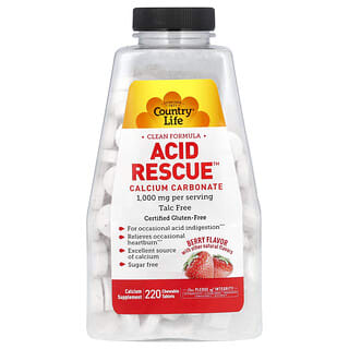 Country Life, Acid Rescue, Calcium Carbonate, Berry, 1,000 mg , 220 Chewable Tablets (500 mg per Tablet)
